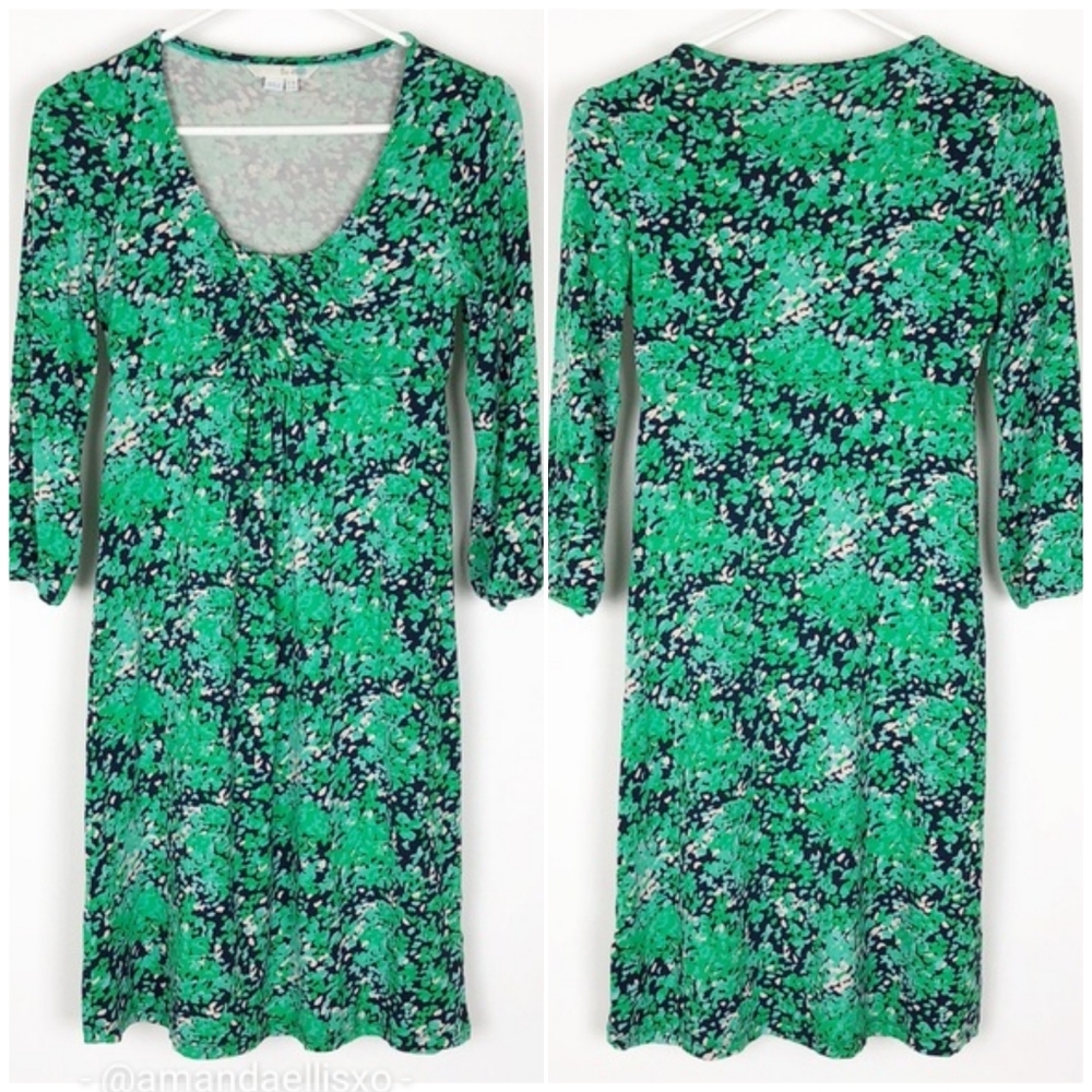 Boden Twist Floral Print 3/4 Sleeve Jersey Dress